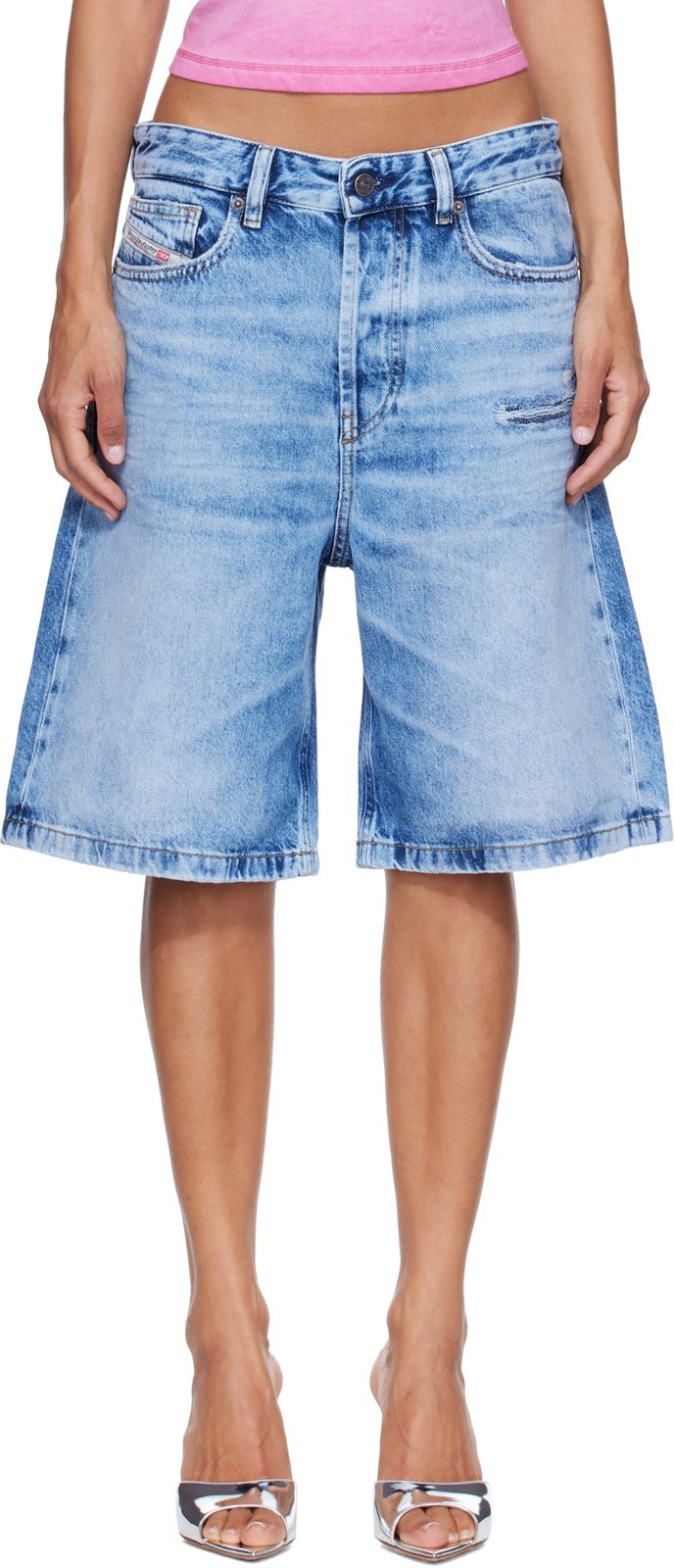 Blue Relaxed Fluid Denim Shorts 262001F088004