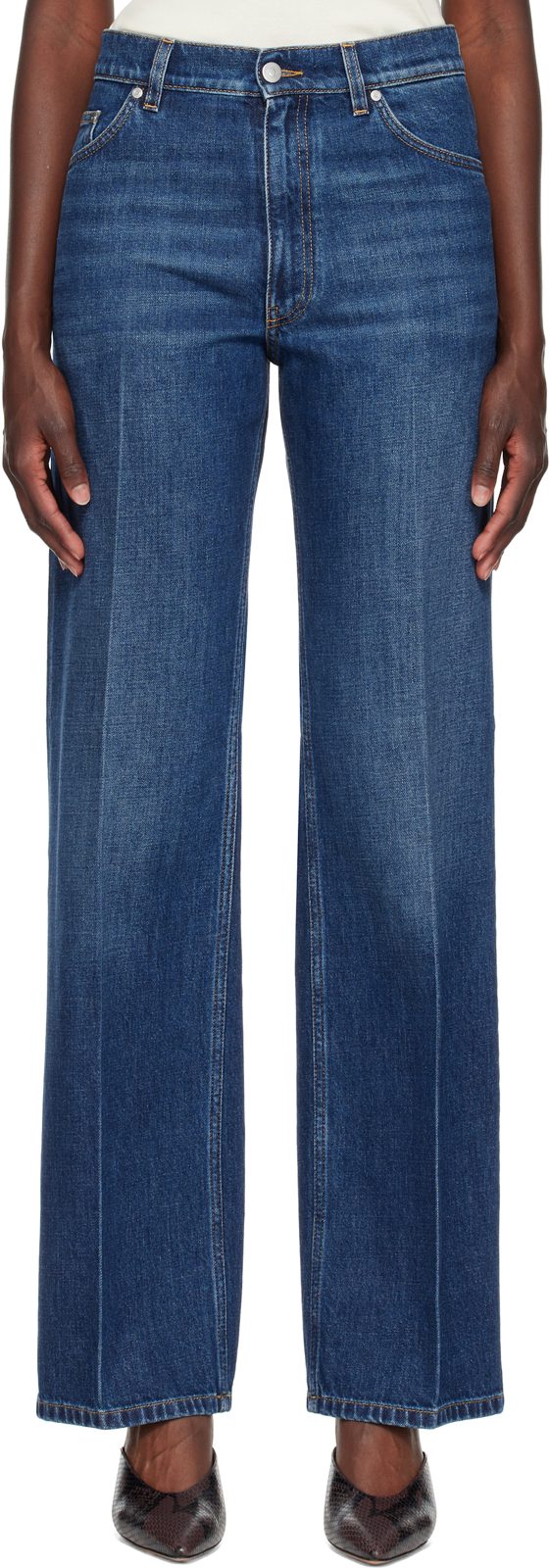Blue Crest-Embroidered Straight Jeans 262471F069001