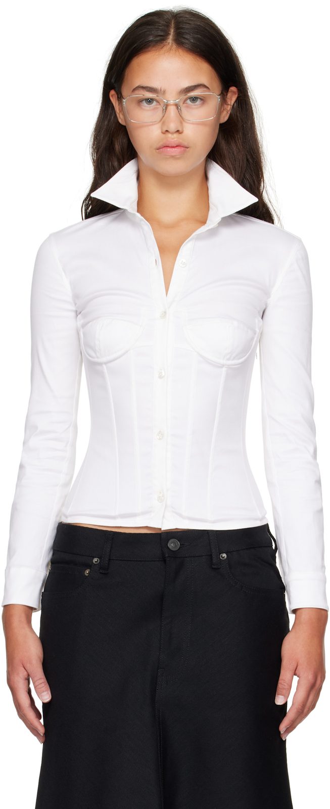 White Corseted Shirt 262342F109005