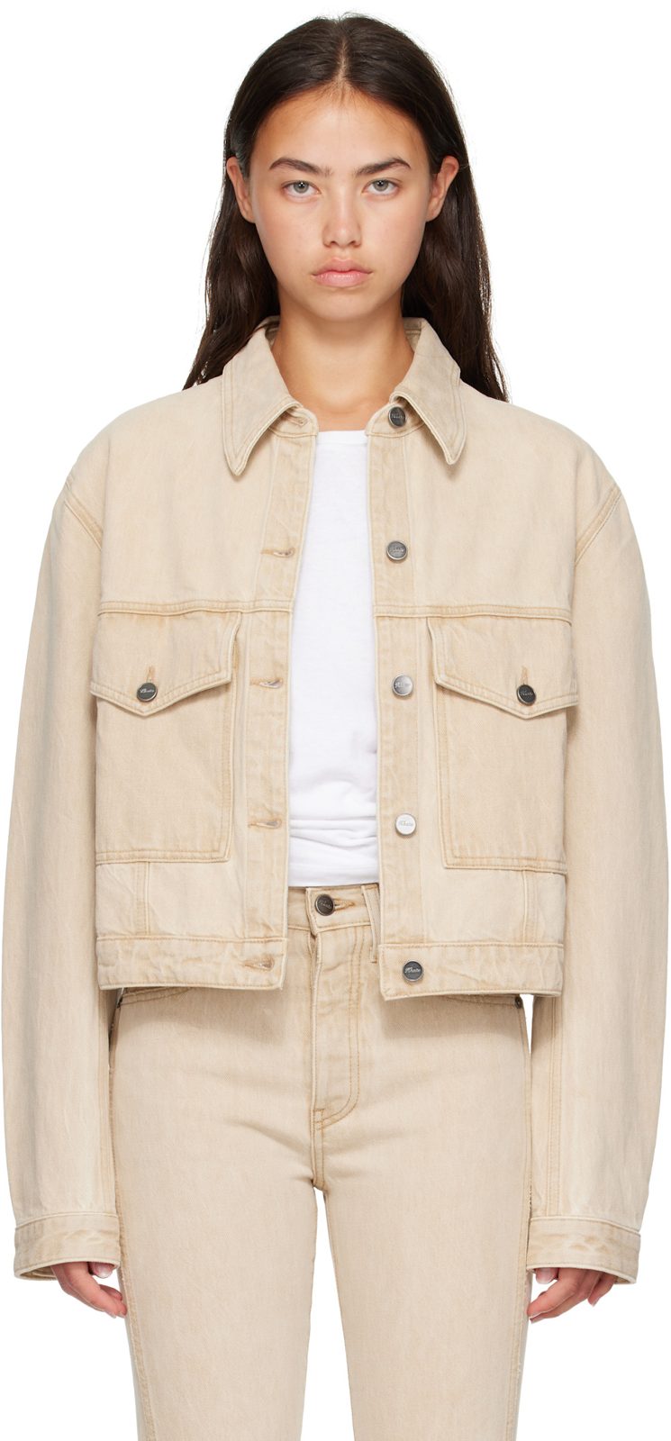 Beige Tomer Collared Denim Jacket 262914F060001