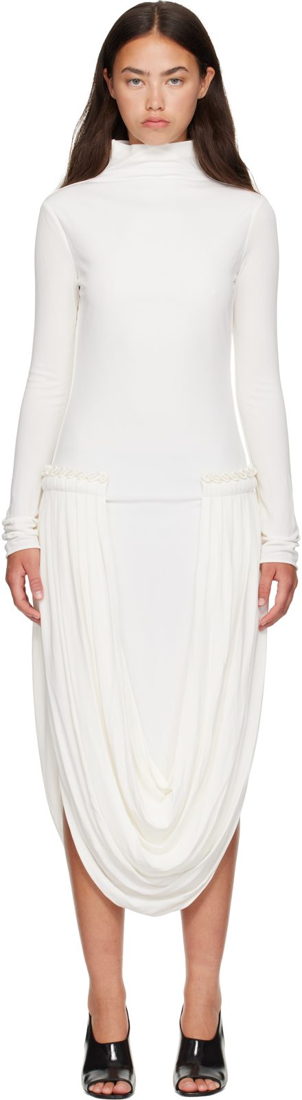 White Draping Midi Dress 262471F054000