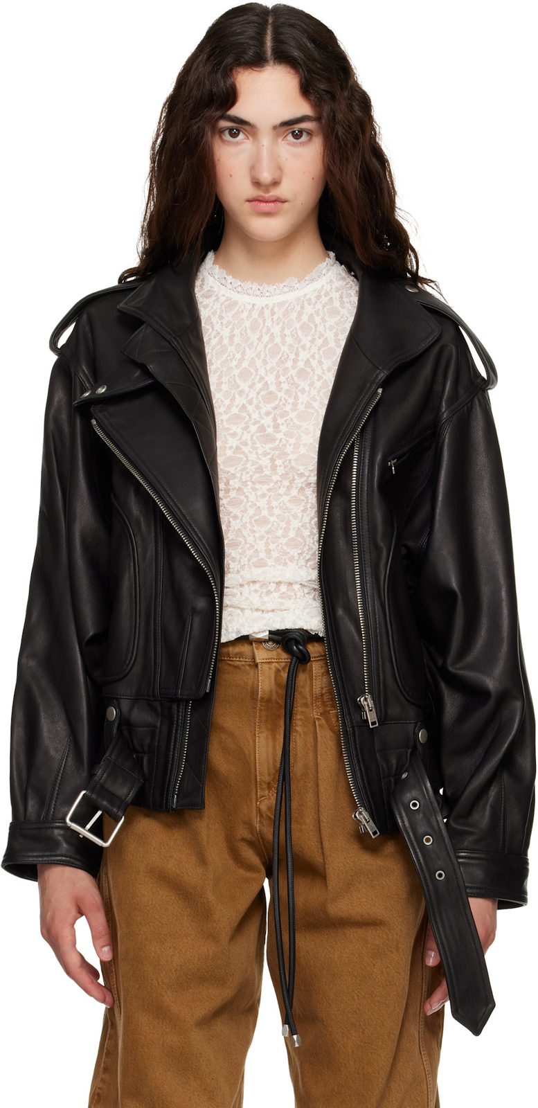 Black Farza Leather Jacket 262600F064001