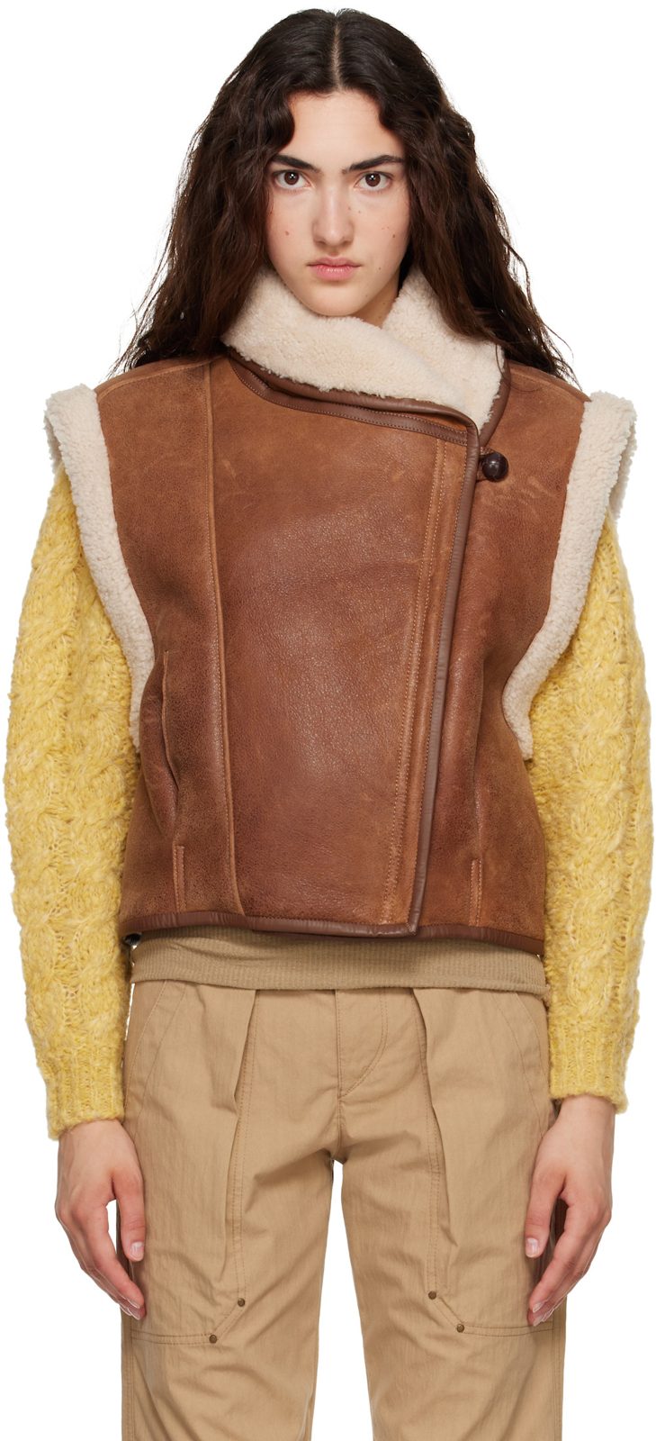 Brown Alime Shearling Vest 262600F064000