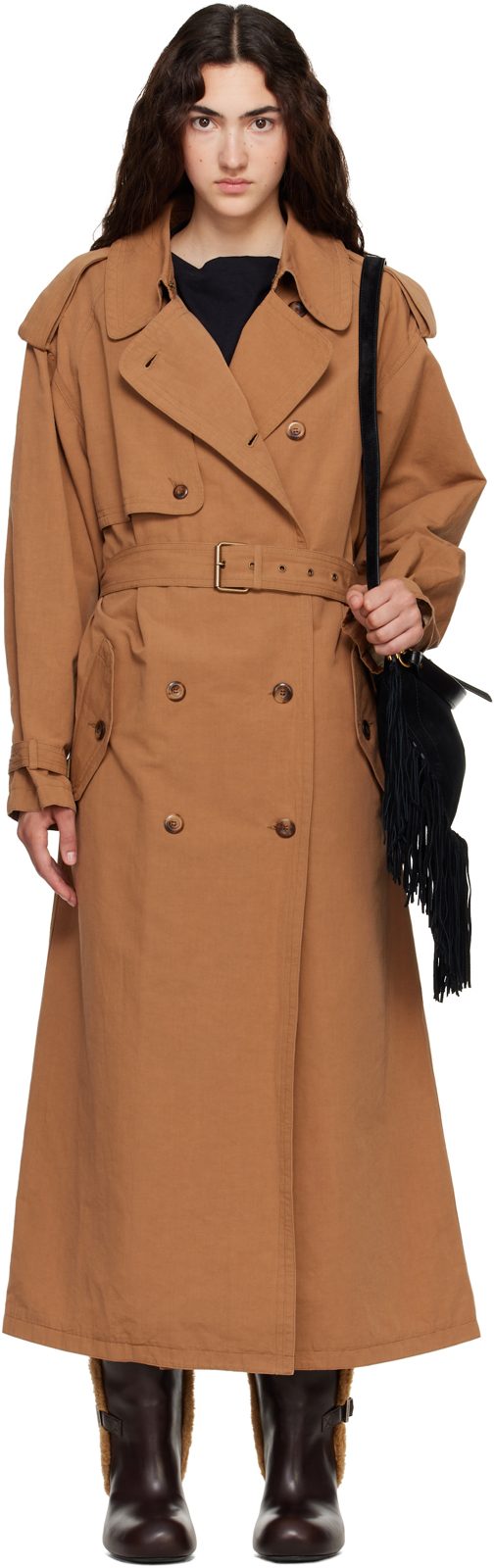 Tan Violette Cotton Trench Coat 262600F067000