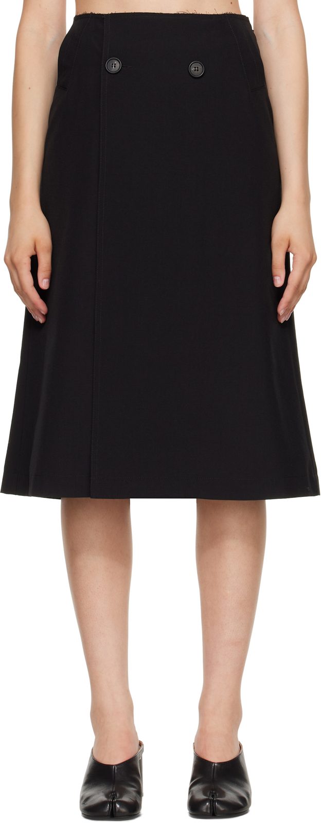 Black Double Breasted Midi Skirt 262188F092002