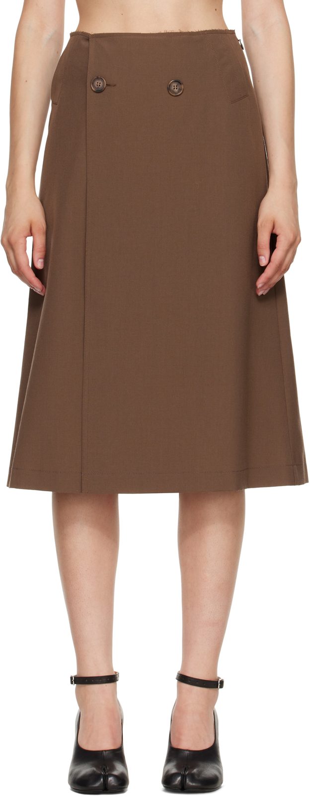 Brown Double Breasted Midi Skirt 262188F092003