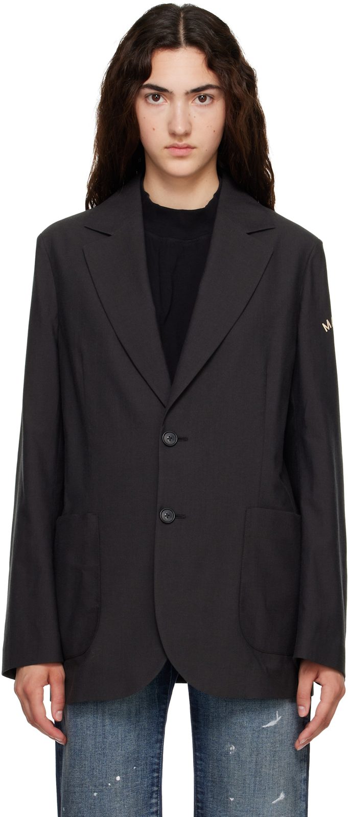 Black Wool-Blend Blazer 262188F057001