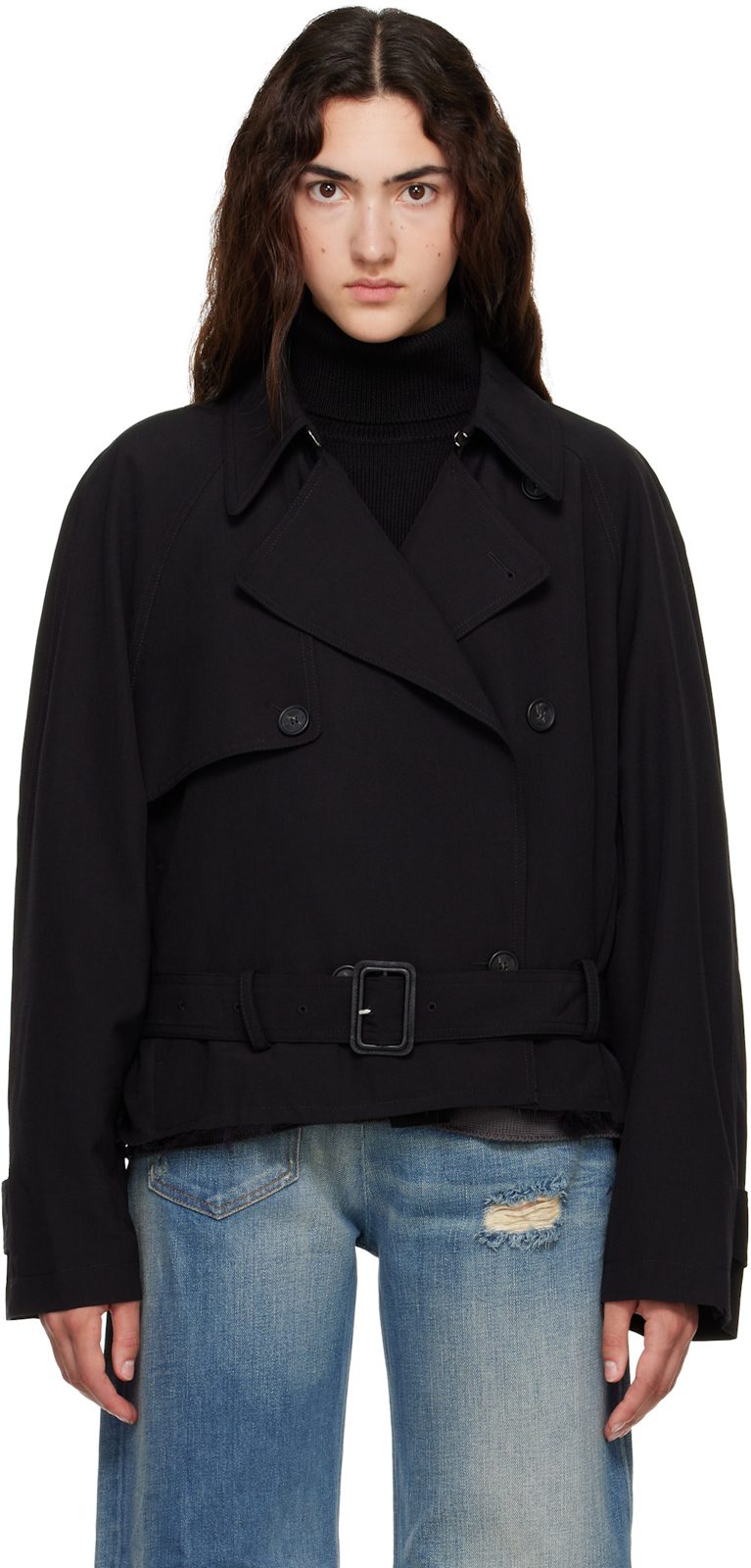 Black Belted Wool Blend Jacket 262188F067000