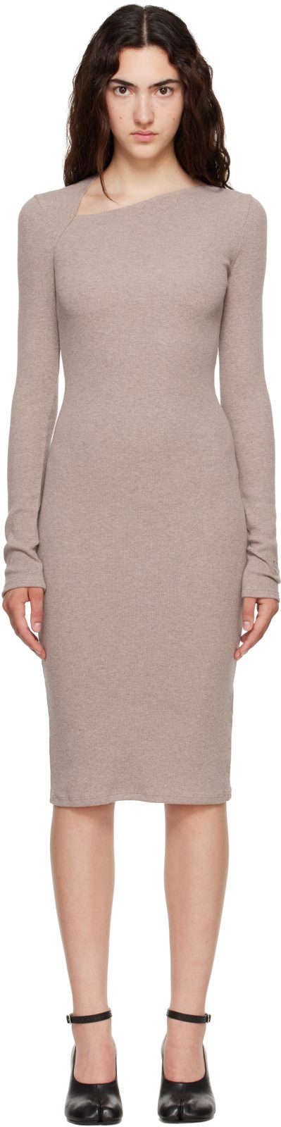 Taupe Ribbed Midi Dress 262188F054003