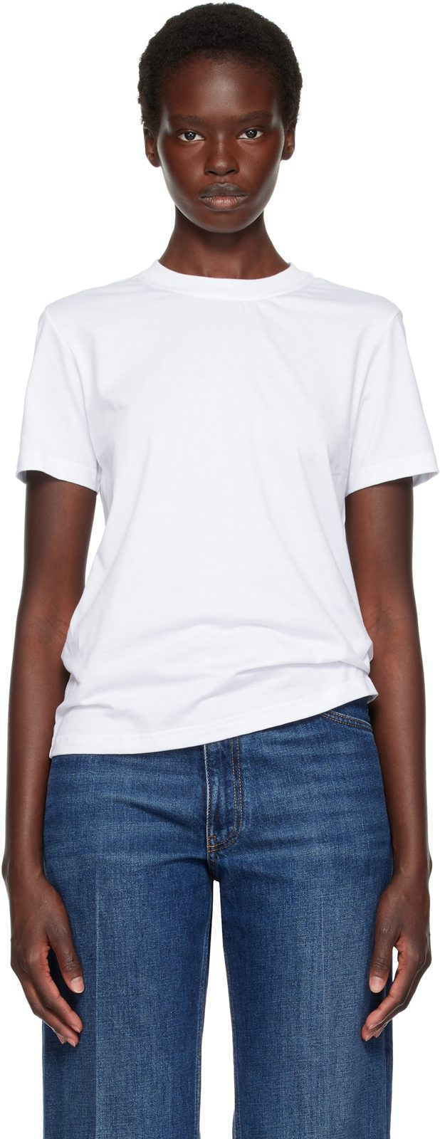 White Cotton Ribbon Detail T-shirt 262254F110000