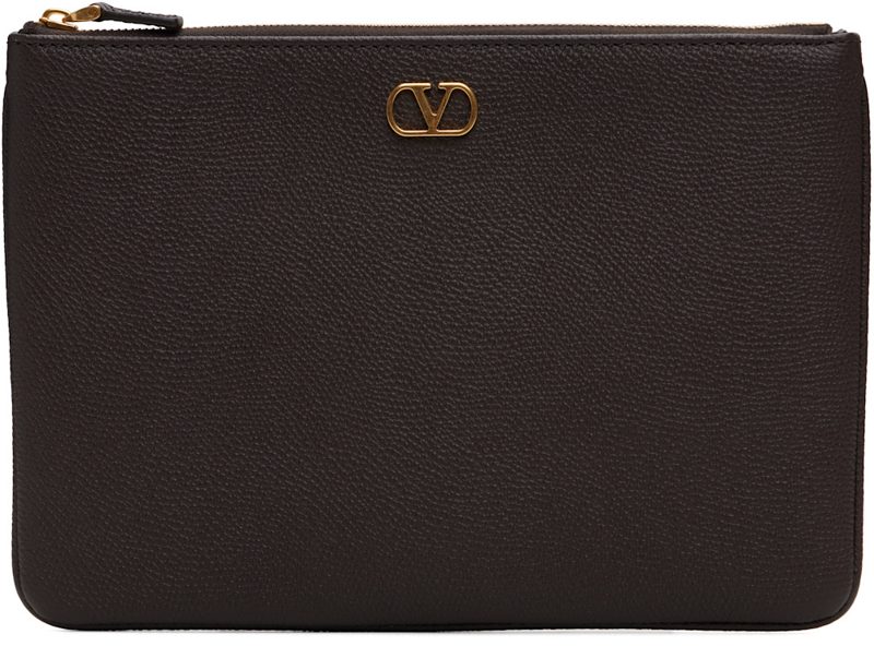 Garavani Brown VLogo Signature Grainy Calfskin Pouch 262807F045006