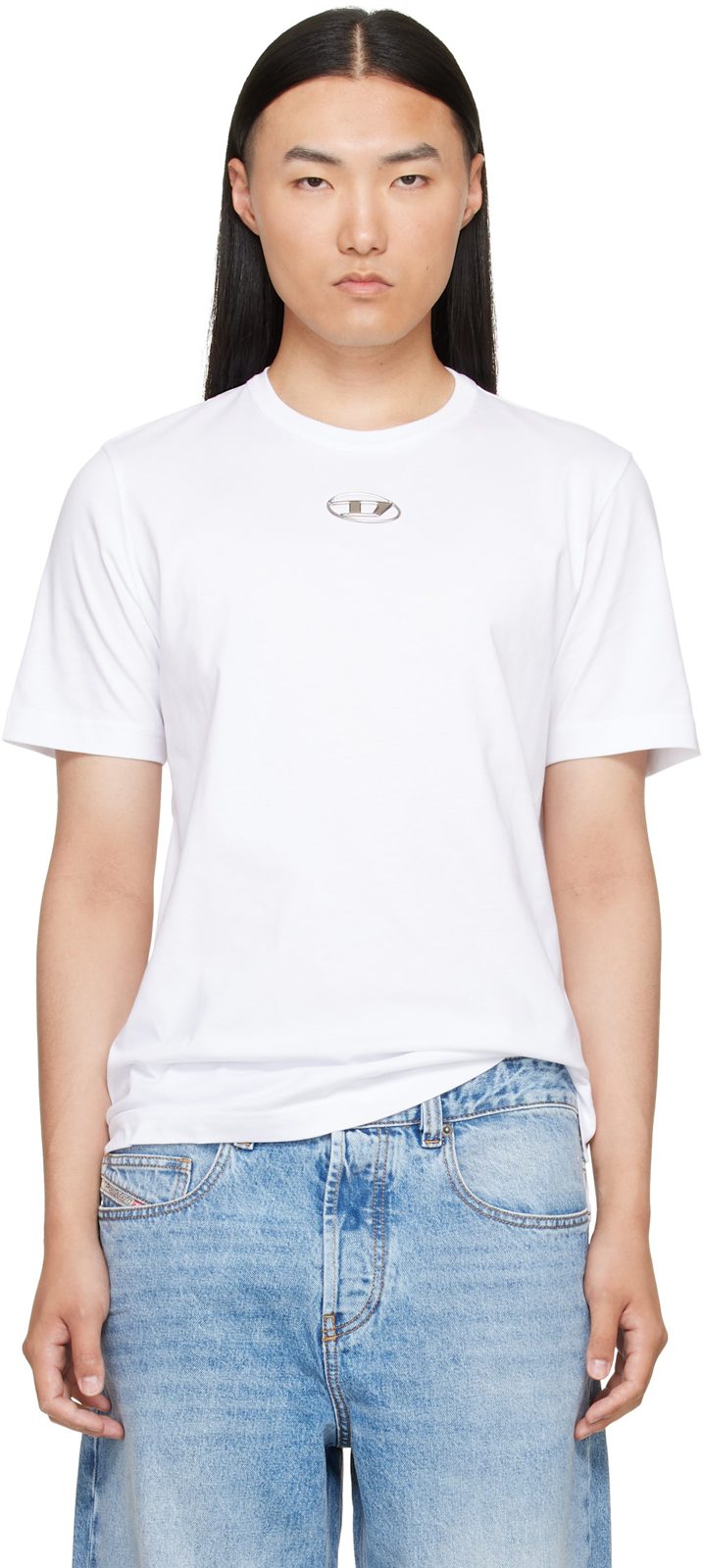 White Metallic Oval D T-shirt 262001M213010