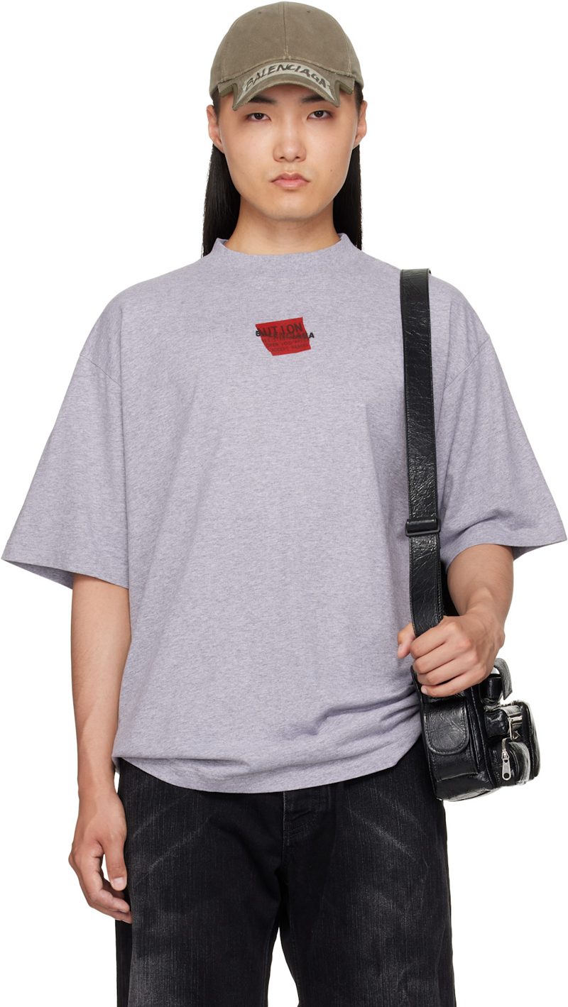 Grey Taped T-Shirt 262342M213011