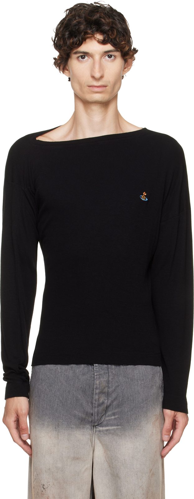 Black Long Sleeve Hebo T-shirt 262314M213002