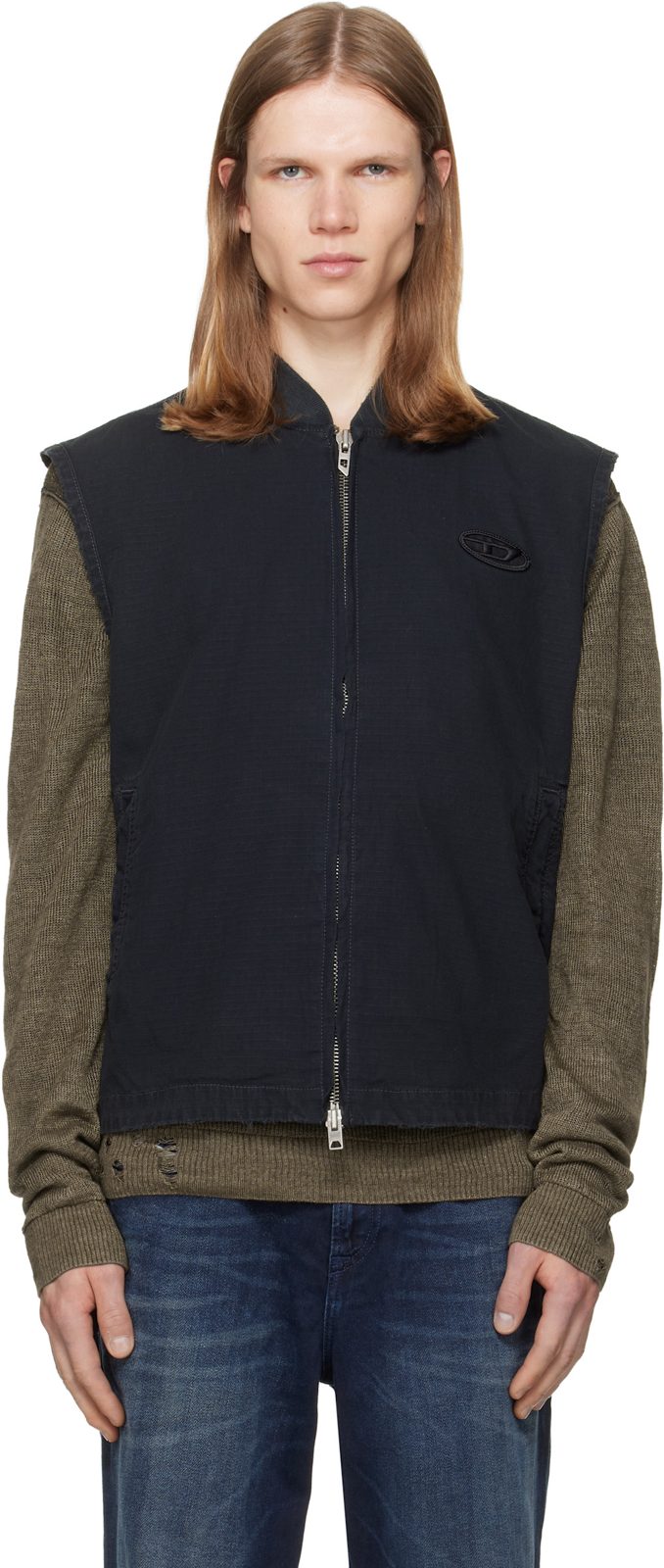 Black Cotton Ripstop Oval D Patch Vest 262001M180003