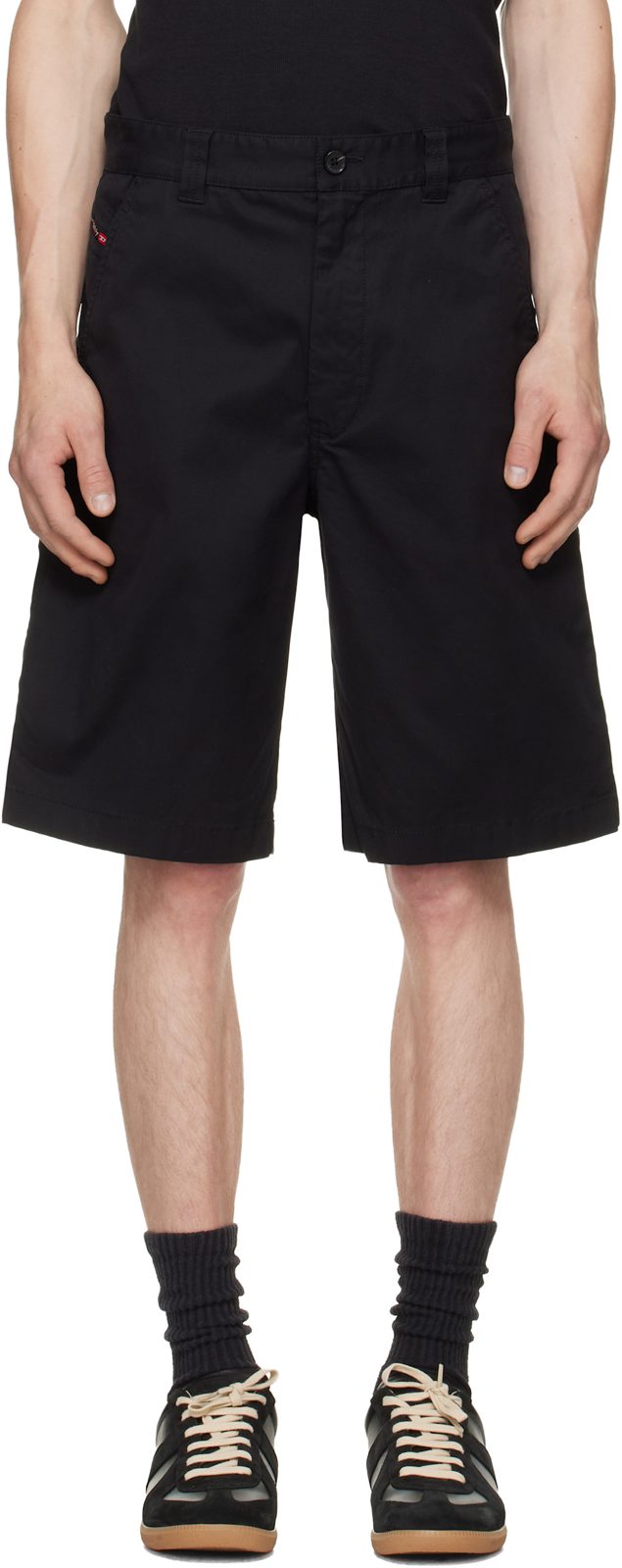 Black Cotton Stonewash Treatment Shorts 262001M193004