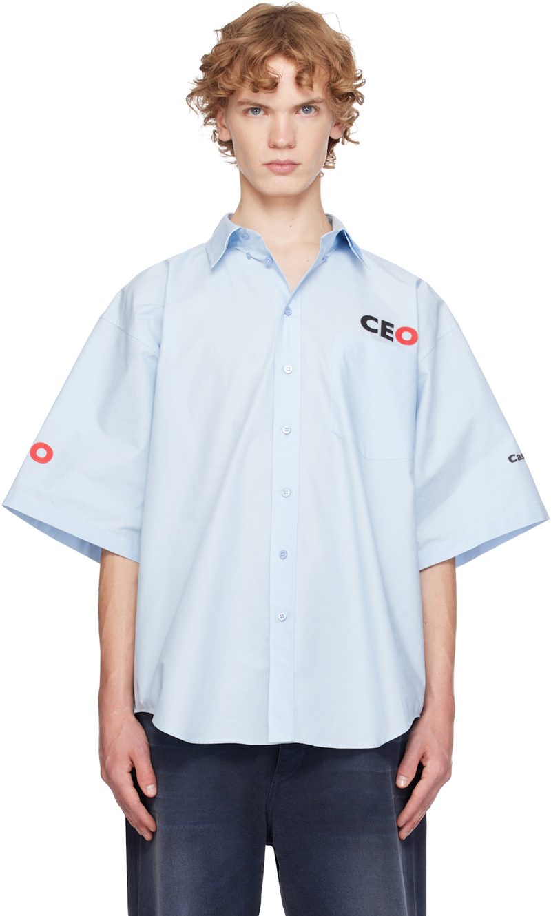 Blue Cotton Poplin Oversized Shirt 262342M192003