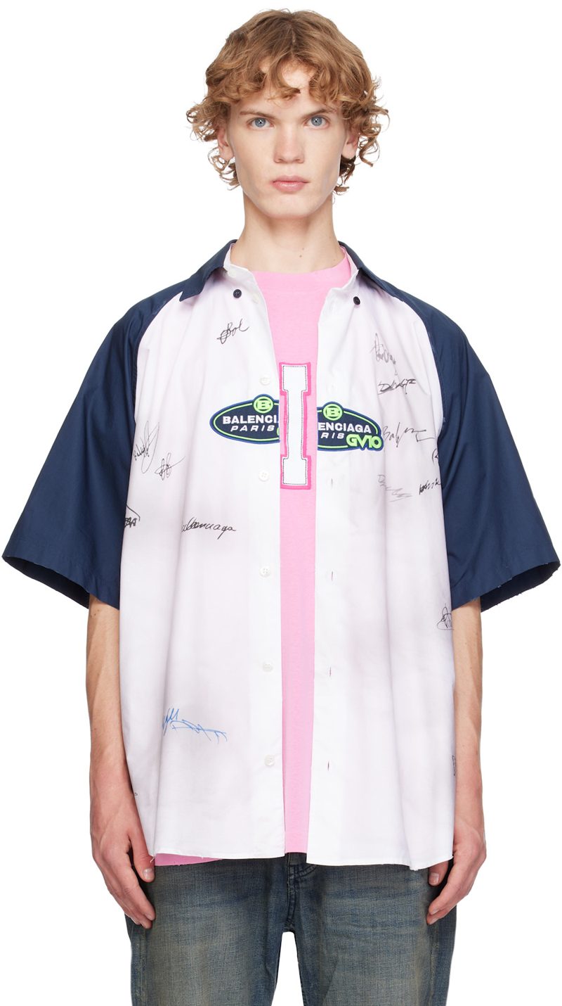 White & Navy Logos S / S Raglan Shirt 262342M192007