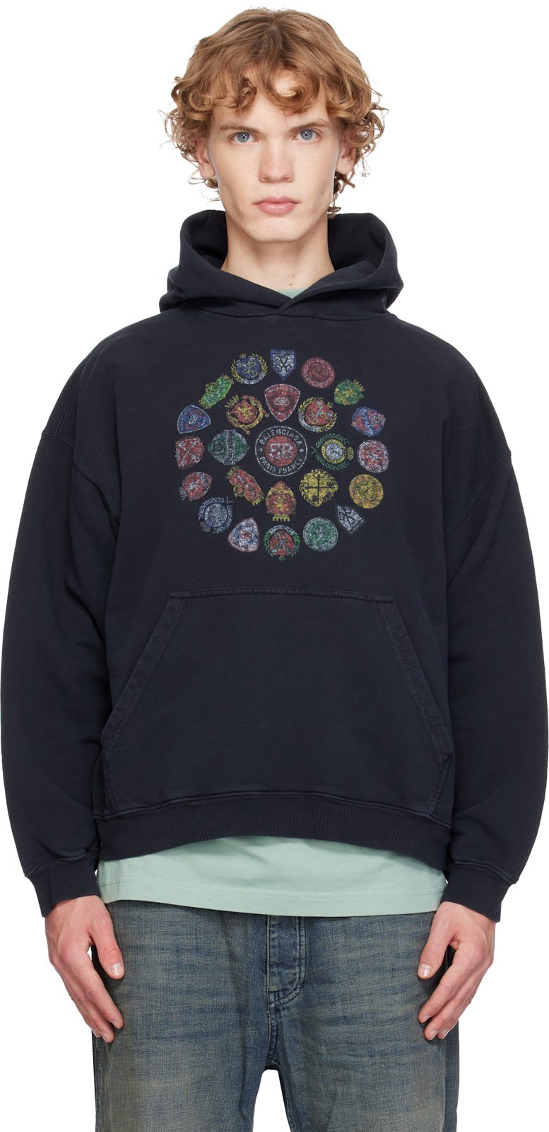 Black Logo Spiral Medium Fit Hoodie 262342M202010