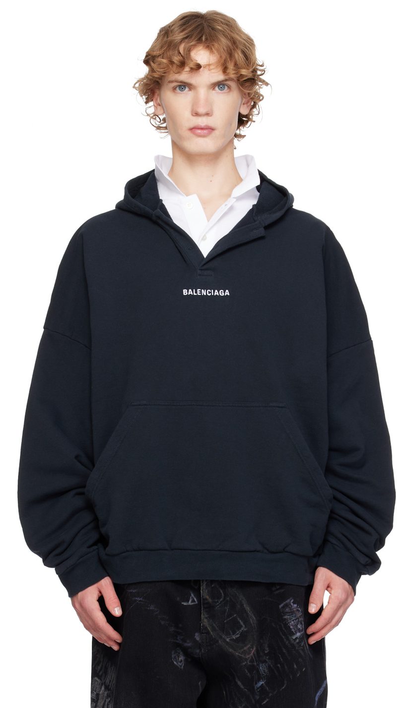 Black [BALENCIAGA] Back Polo Hoodie 262342M202009