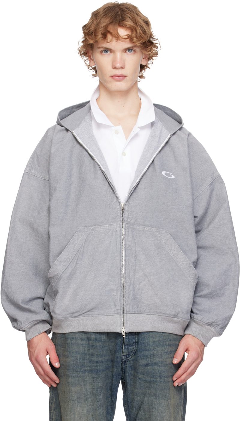 Gray Denim Logo Hoodie 262342M177001