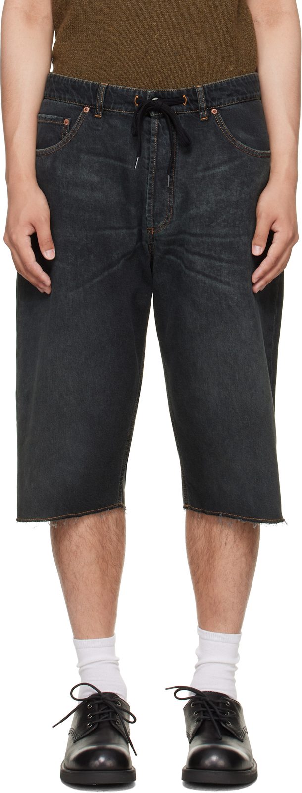 Navy Drawstring Denim Shorts 262188M193000