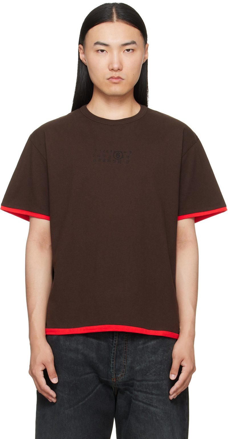 Brown Cotton Reversible T-shirt 262188M213013