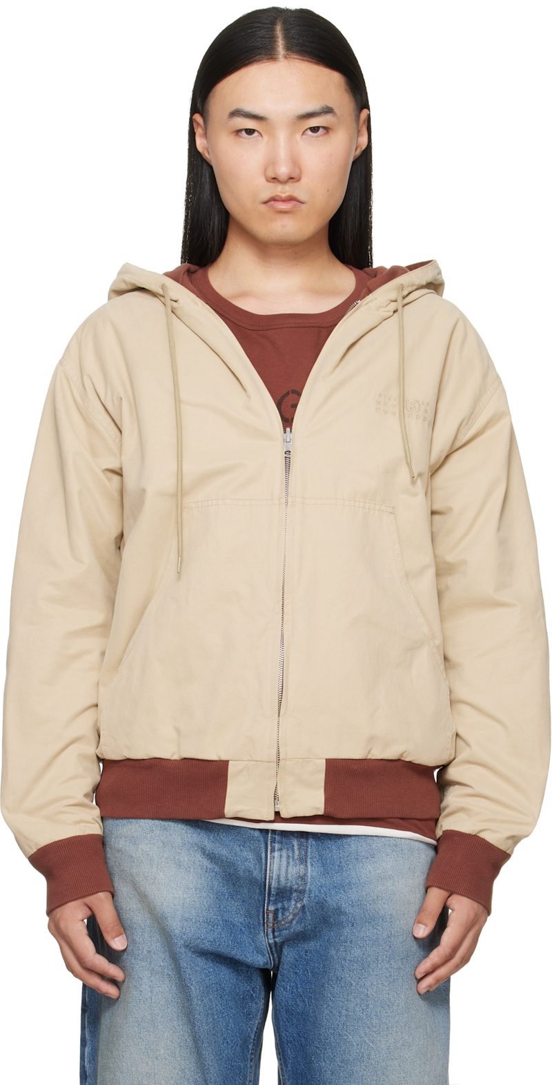 Beige Hooded Reversible Jacket 262188M180010