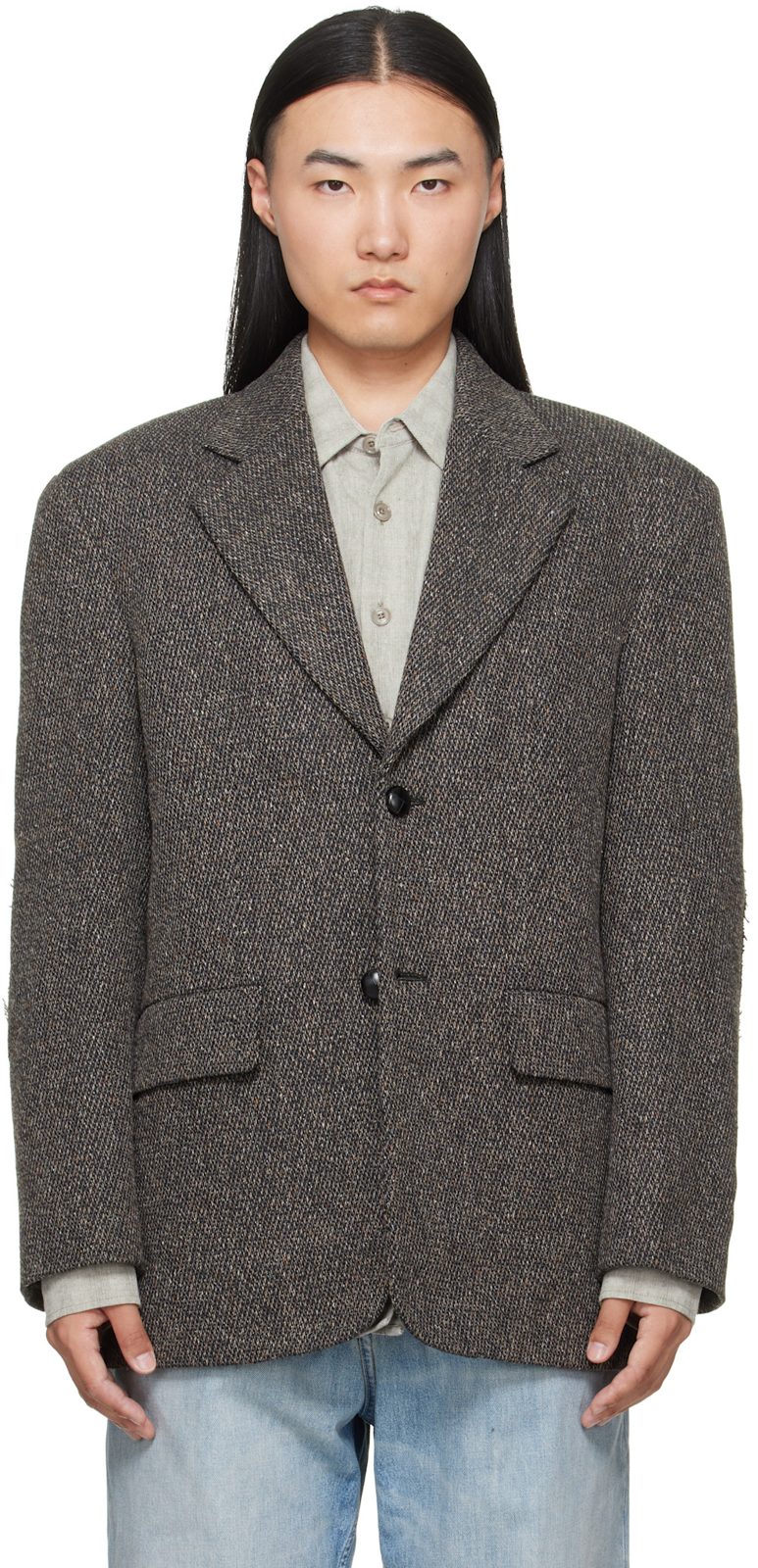 Brown Wool Tweed Blazer 262188M195004
