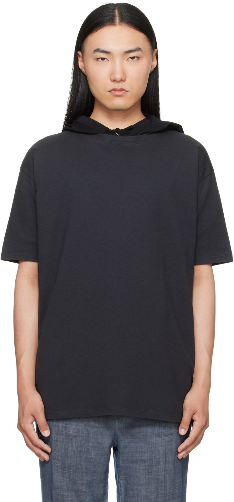 Black Hooded T-shirt 262168M213005