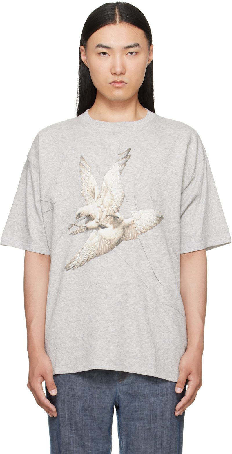 Gray Creased Bird T-shirt 262168M213006