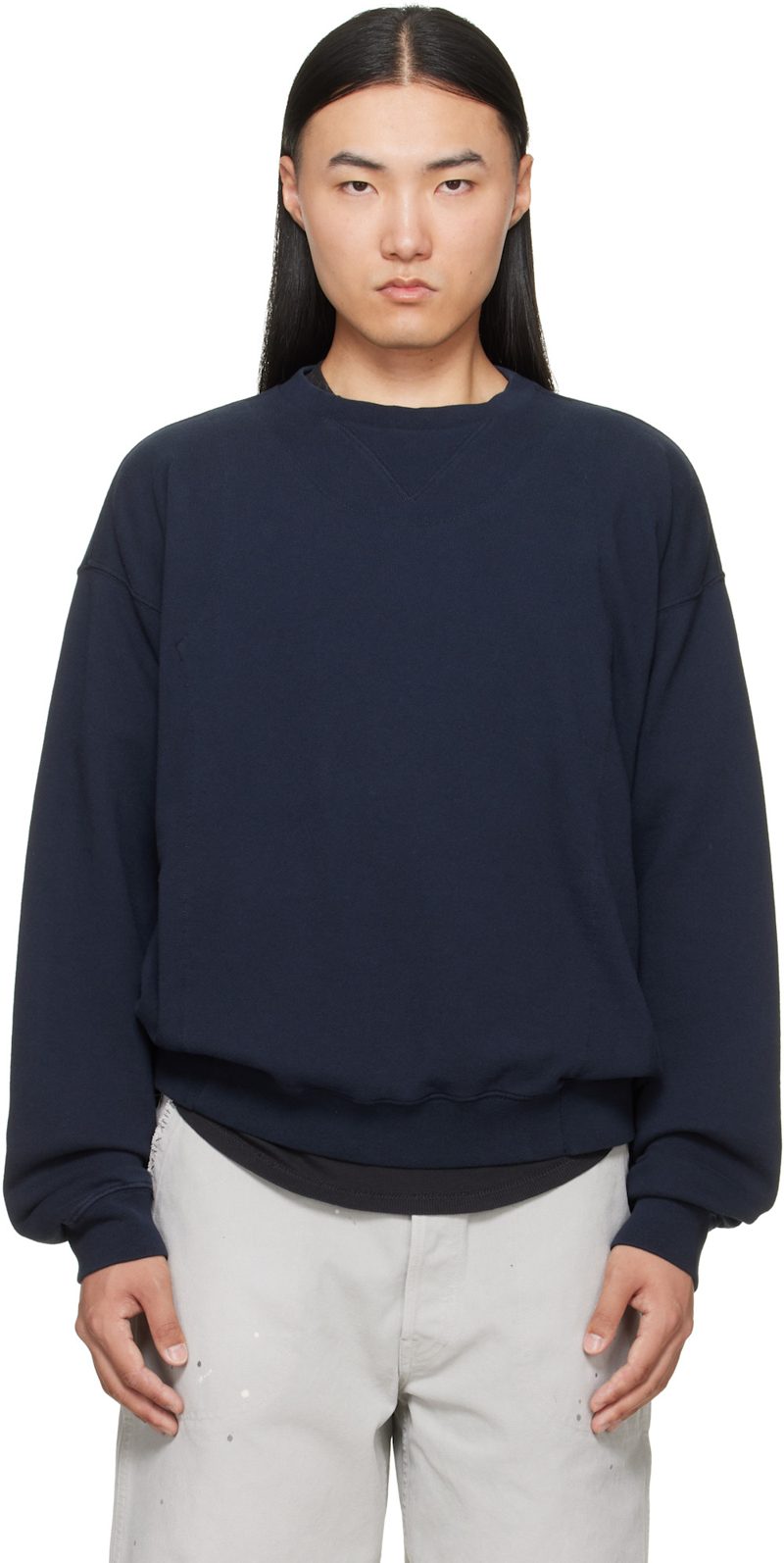 Navy Double-Layer Cotton Sweatshirt 262168M204001