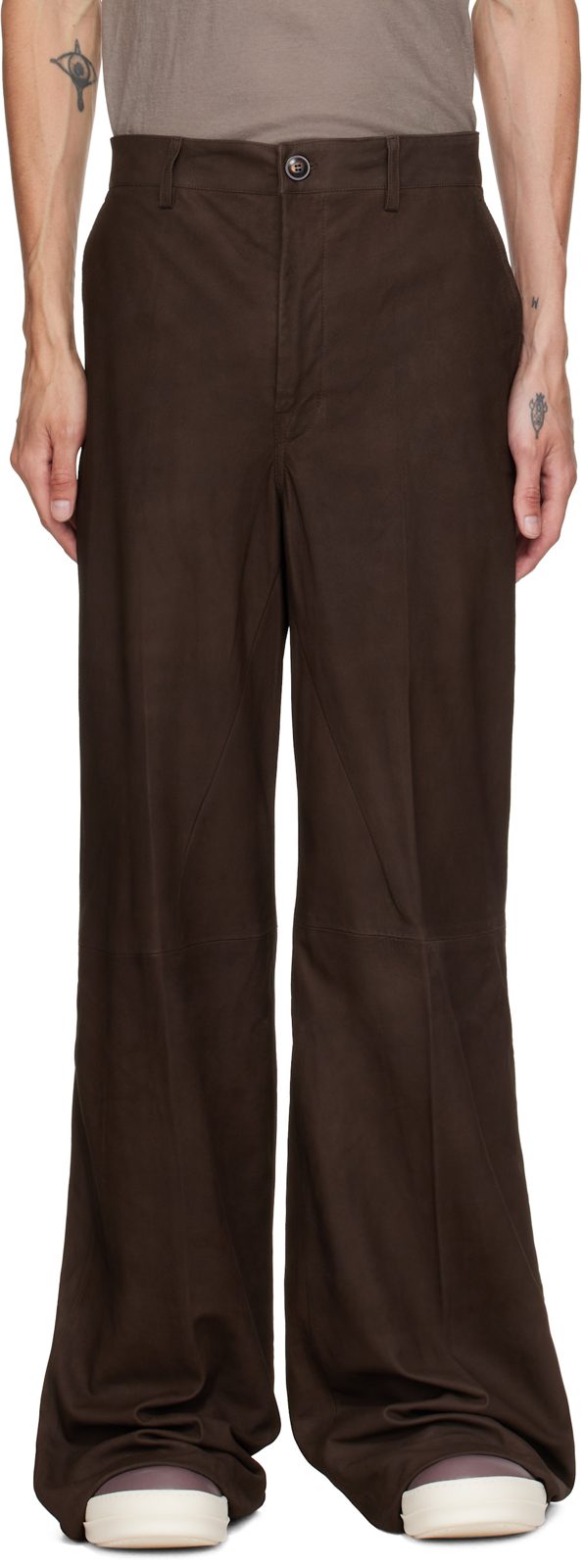 Brown Leather Work Pants 262232M189005