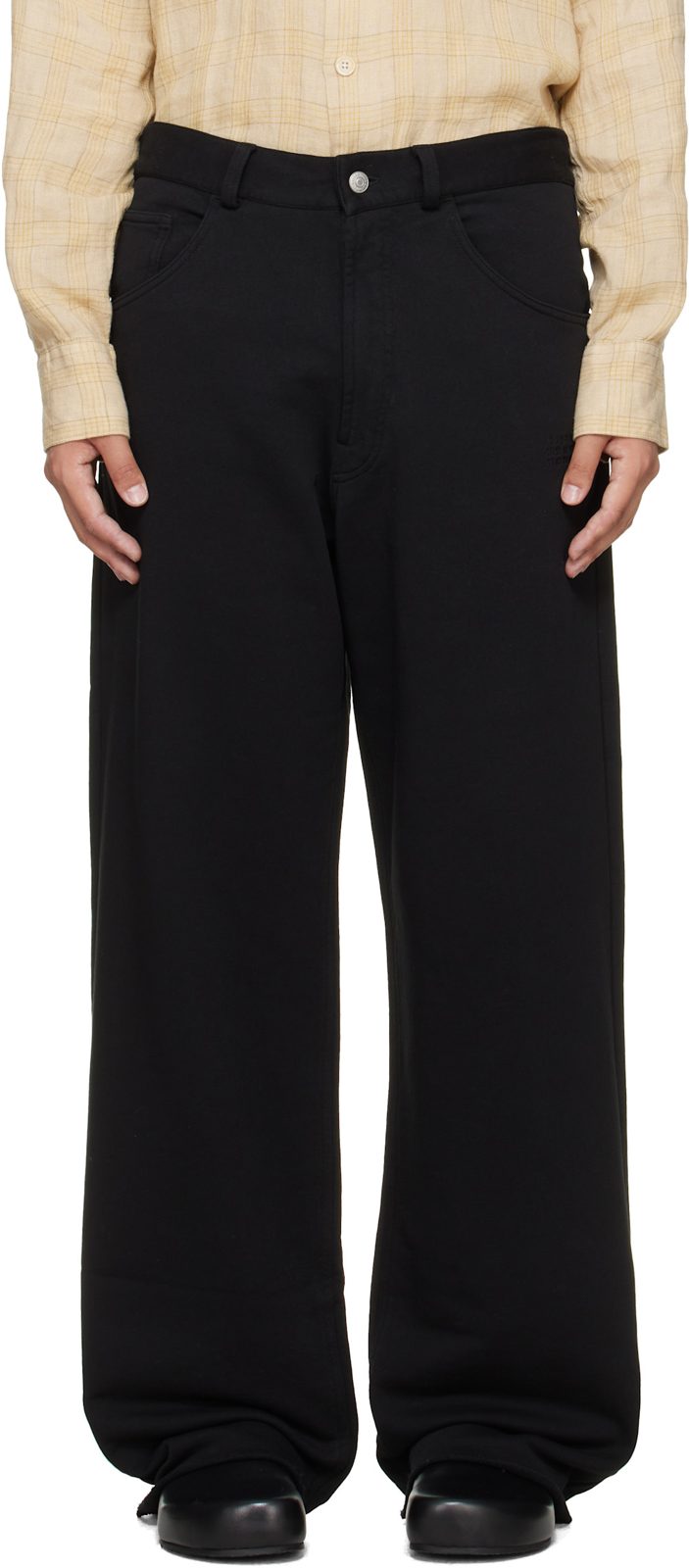 Black Logo-Embroidered Unbrushed Cotton Trousers 262188M191001