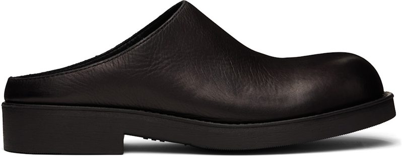 Black Leather Biker Mule Loafers 262188M231002