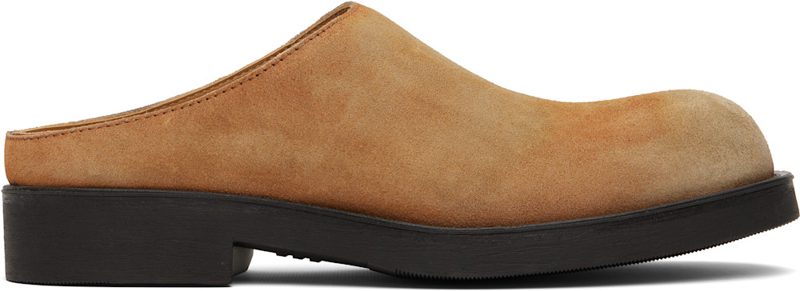 Tan Washed Suede Biker Mule Loafers 262188M231001