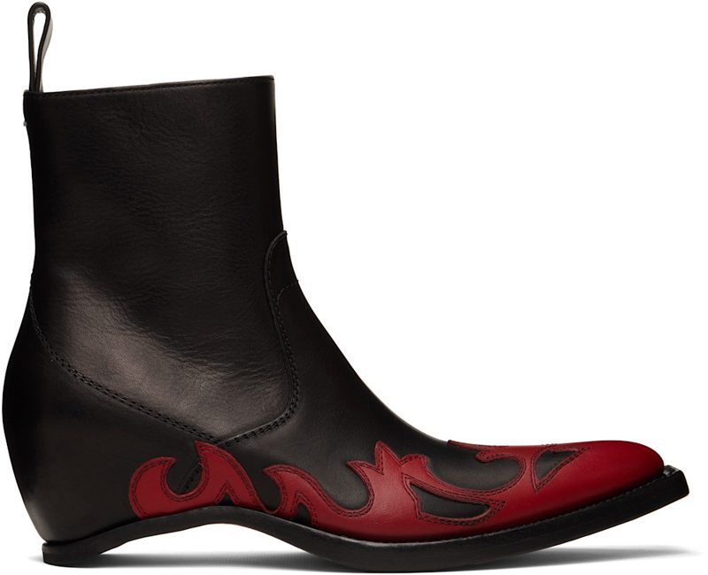 Black Heel-Less Western Flame Boot 262168M228002