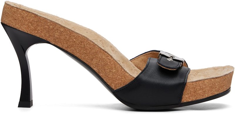 Black Scholl Edition Calfskin Heeled Sandals 262342F125001