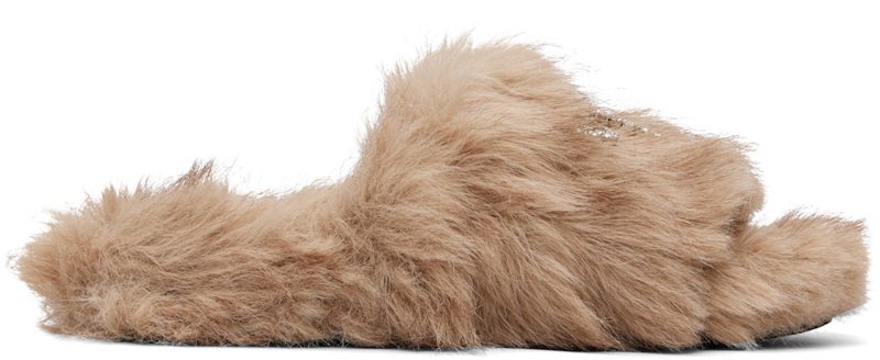 Beige Furry Slides 261342F121003