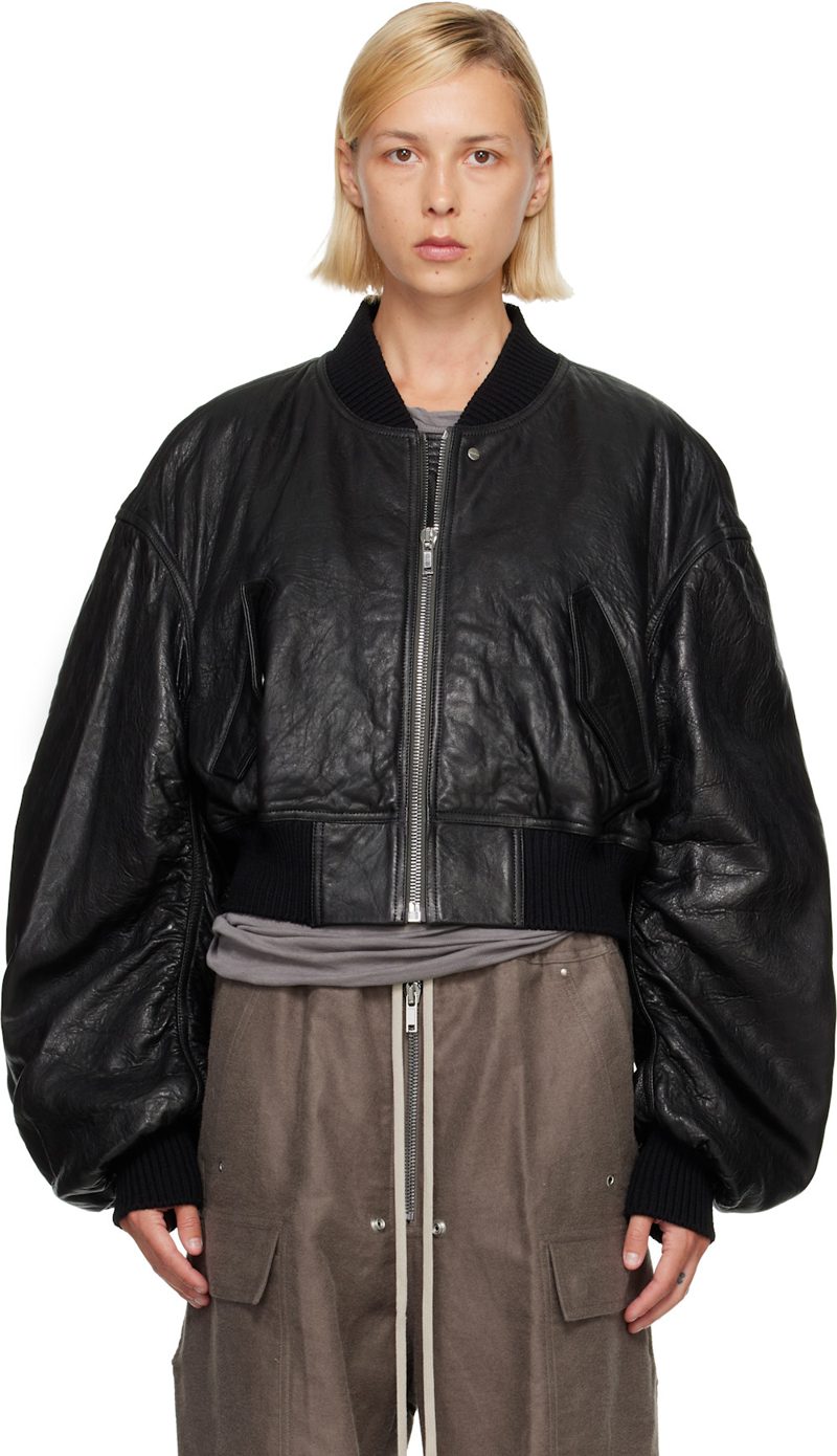 Black Tower Secchia Cropped Leather Flight Jacket 262232F064013