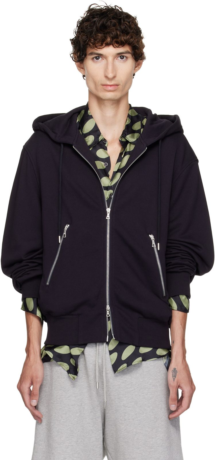 Navy Cotton Zip Hoodie 262358M202004