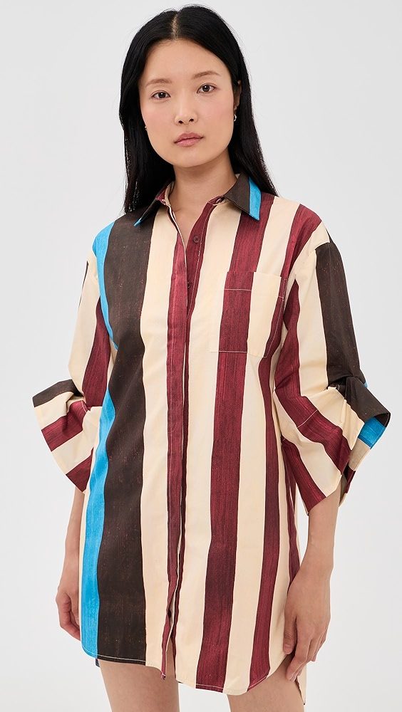 STAUD Nico Mini Dress_Caffe Stripe