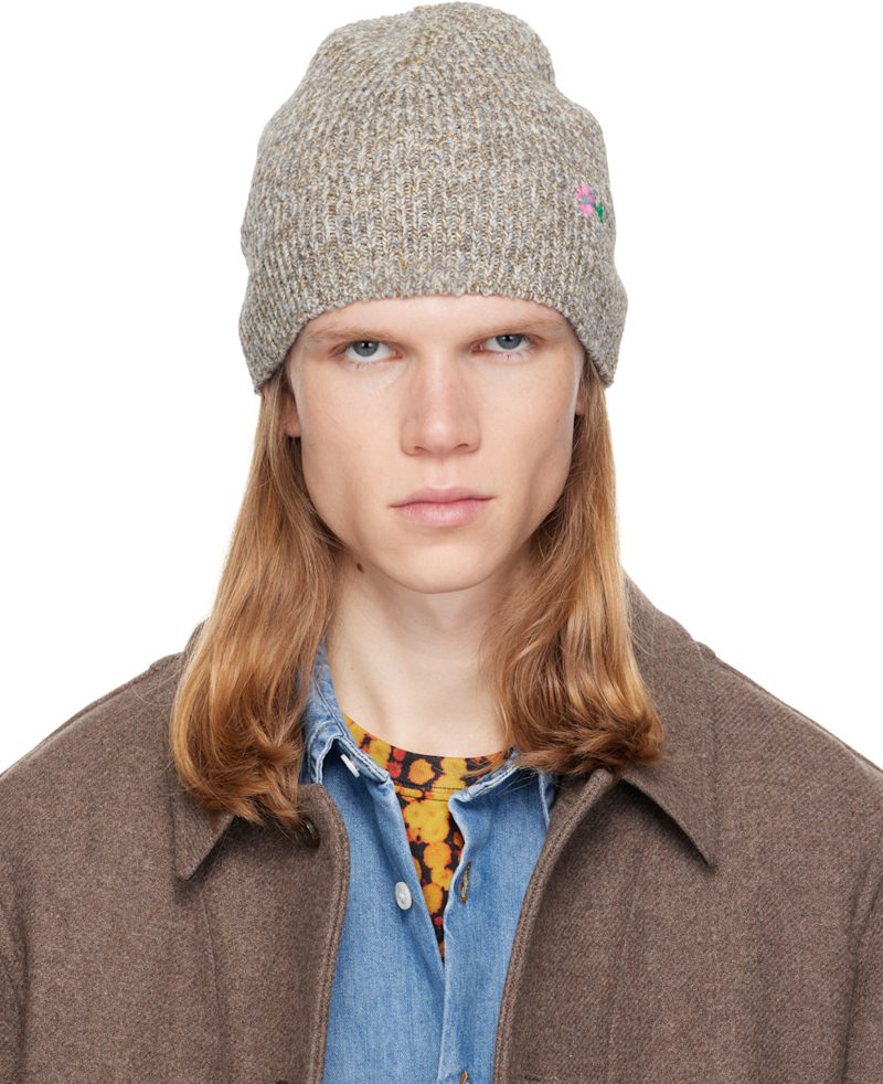 Gray Floral Beanie 262358M138000