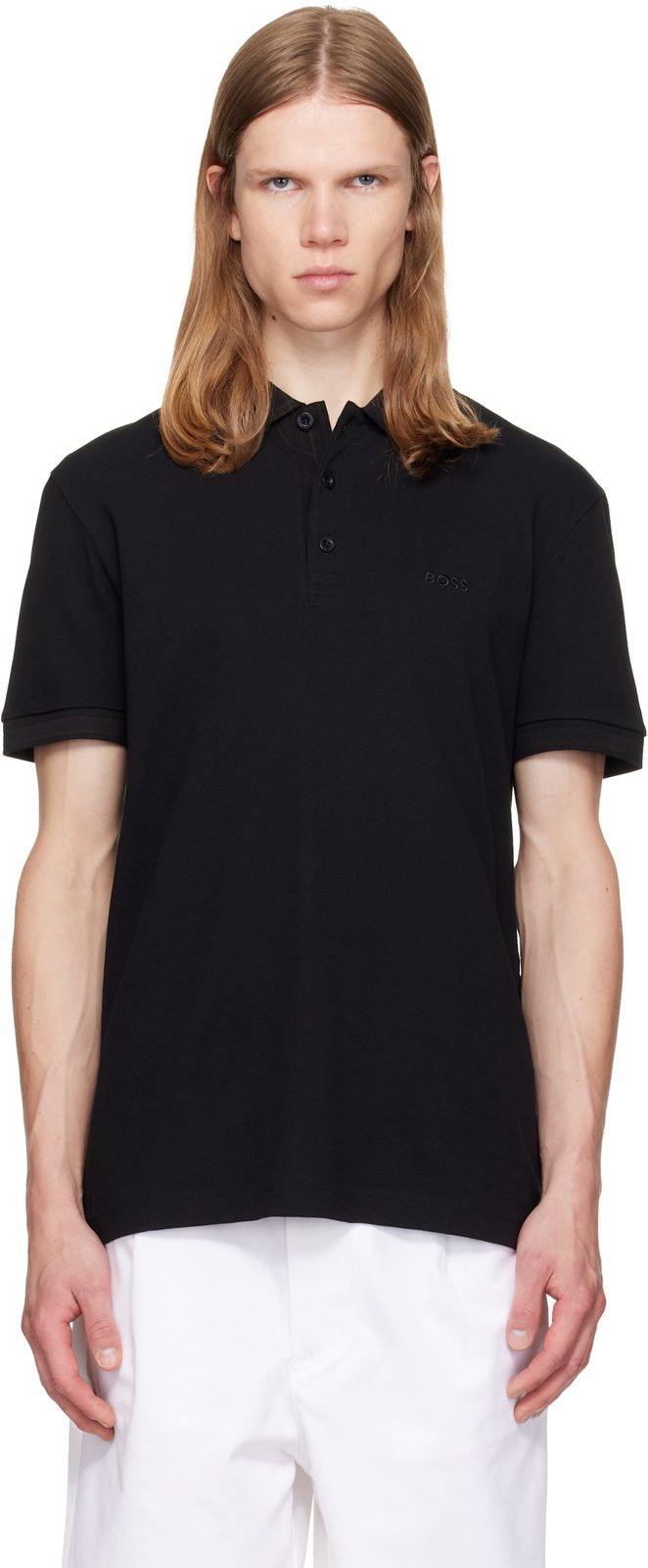 Black Contrast-Tipped Cotton Pique Polo 262085M212021