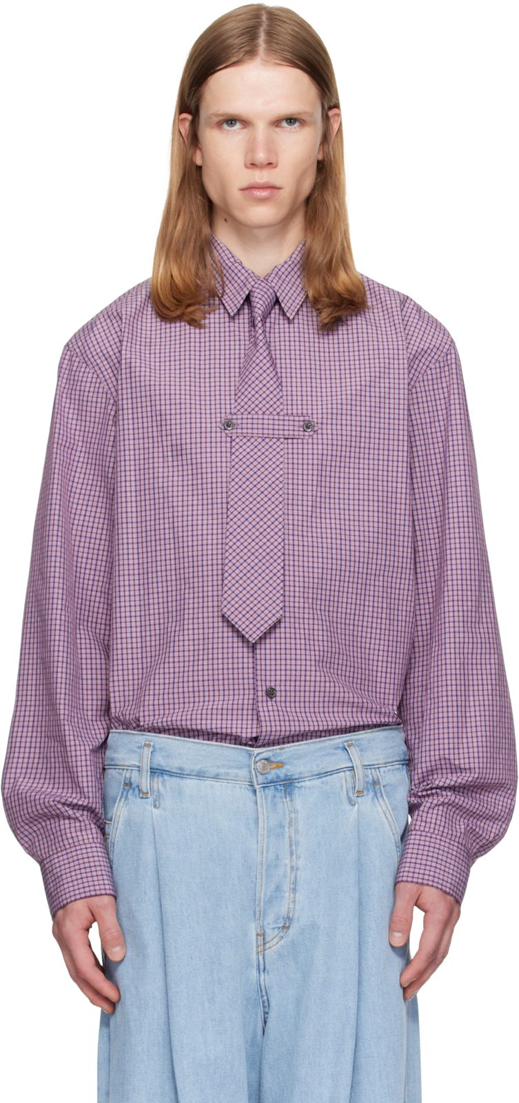 Purple Checkered Tie & Shirt 262358M192079
