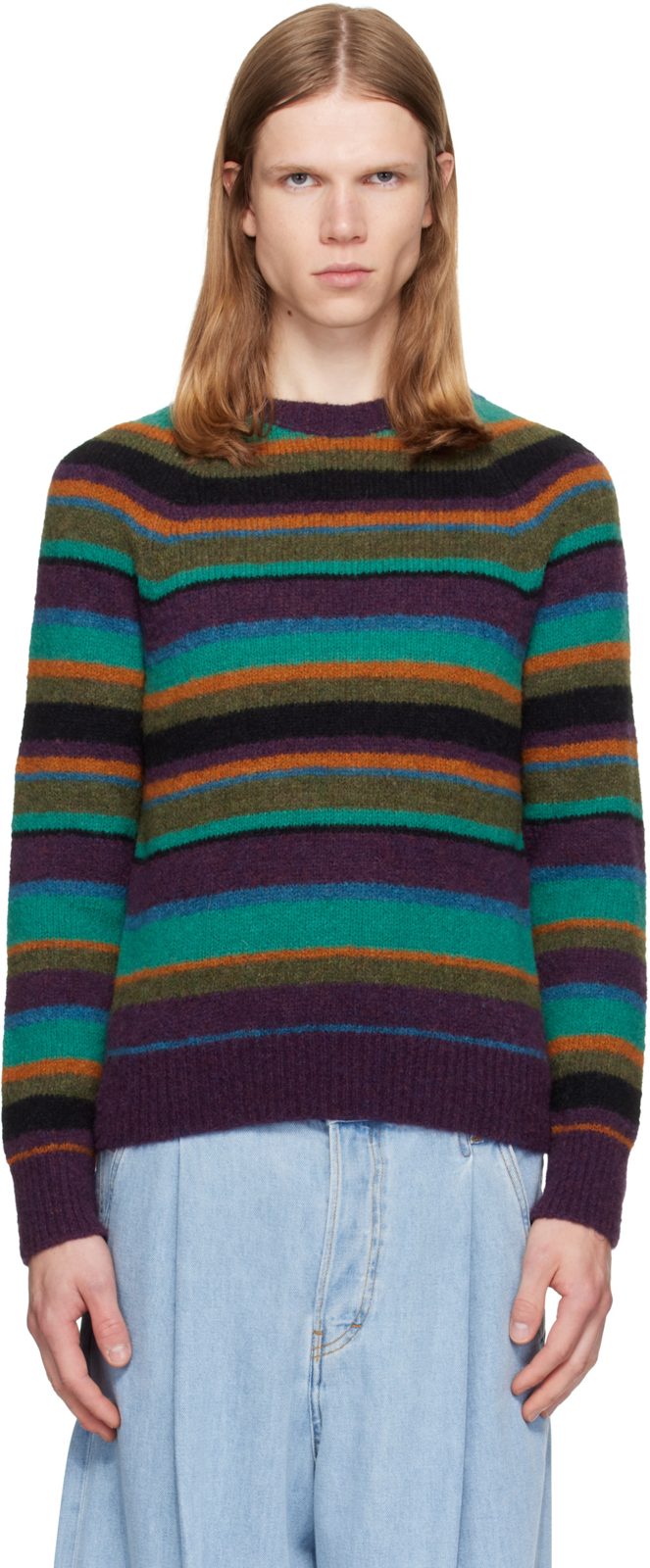 Multicolor Striped Alpaca Knit Sweater 262358M201012