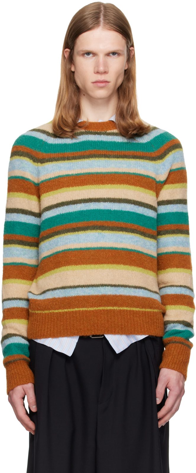 Multicolor Striped Alpaca Knit Sweater 262358M201011