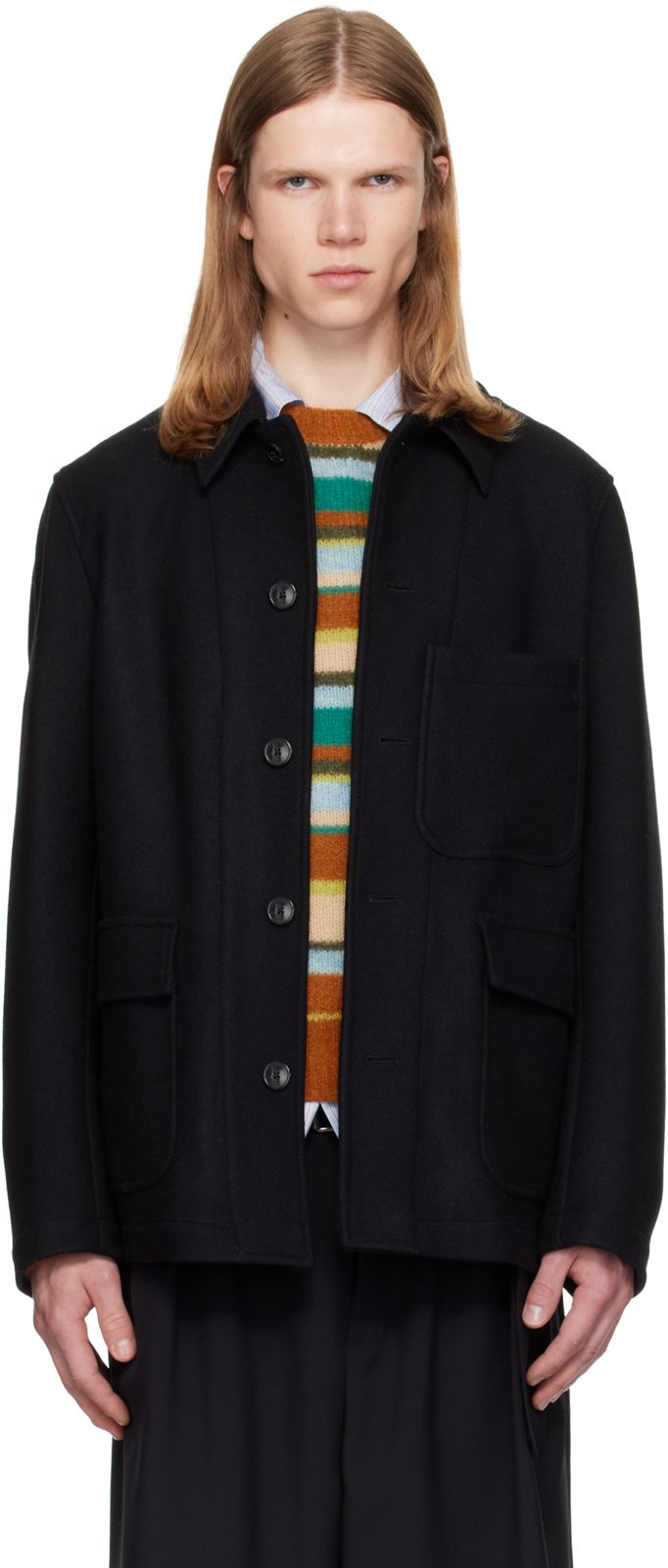 Black Wool Melton Jacket 262358M180005
