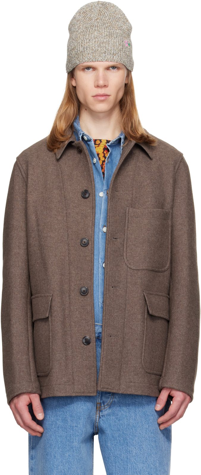 Taupe Wool Melton Jacket 262358M180004