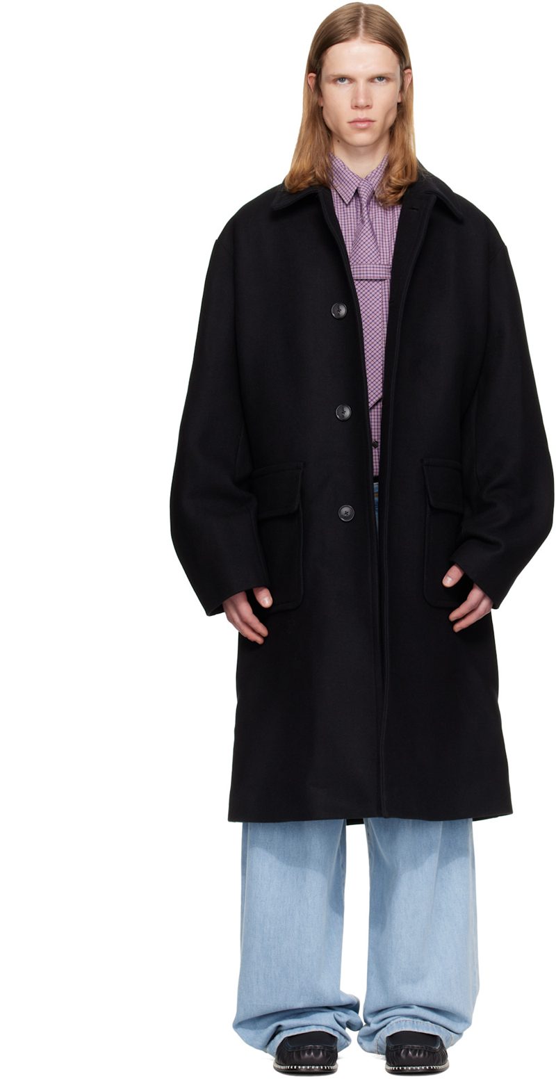 Black Single-Breasted Wool Coat 262358M176017
